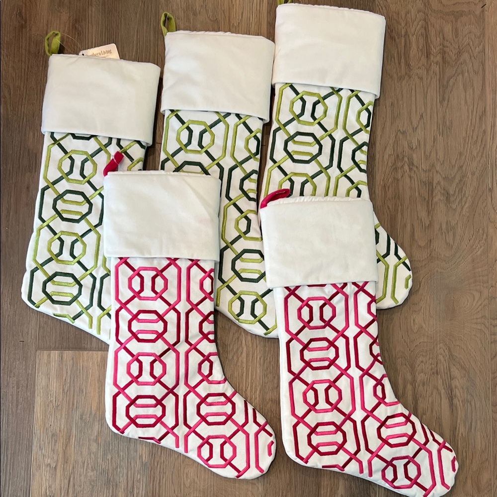 Southern Living new Christmas Holiday Stockings with Geometric Pattern